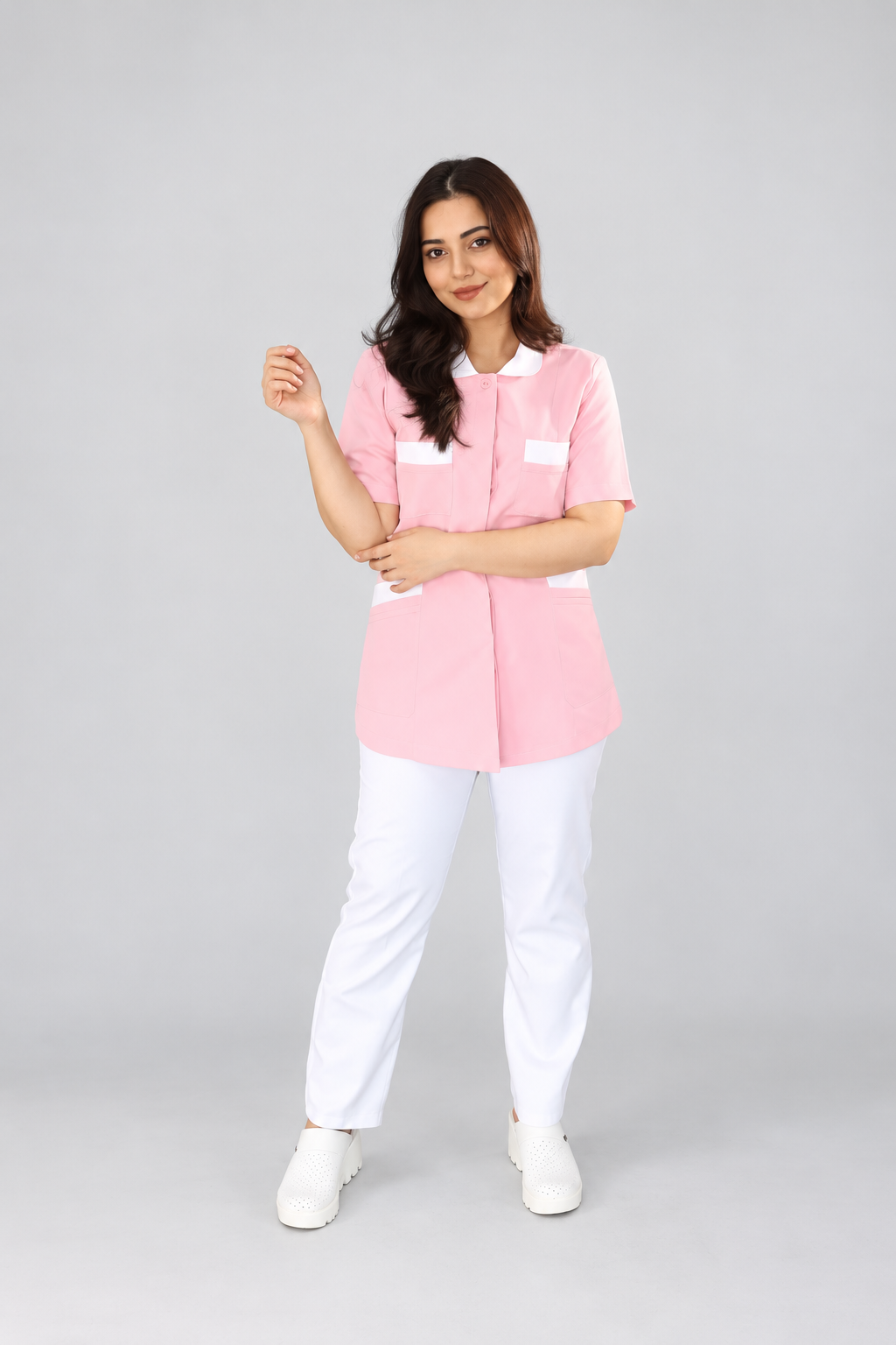 Pink Short-Sleeve Medical Tunic – Baku | Modamer